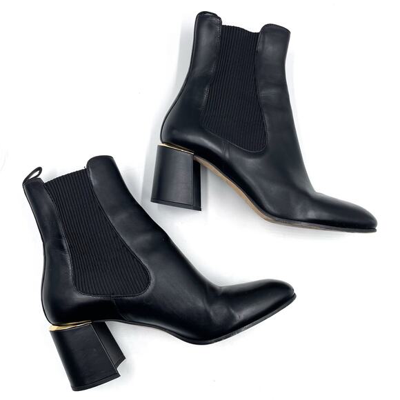 Jimmy Choo Thessaly Heeled Chelsea‎ Boots Black Leather Gold Trim Sz 41 / 11 - Picture 6 of 13